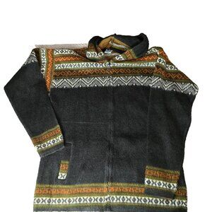YARI Artesanias XL Alpaca Wool Hooded Cardigan Sweater Fair Isle Zip Jacket